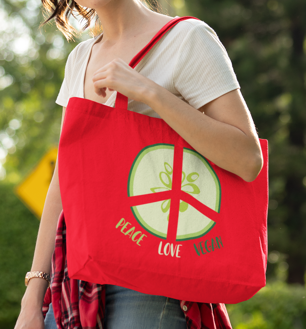 Vegan Tote Bag Peace Love Vegan Organic Maxi Tote