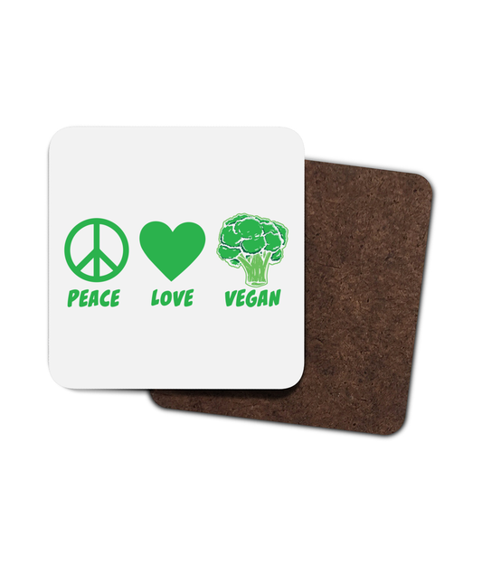 Peace Love Vegan Single Hardboard Coaster