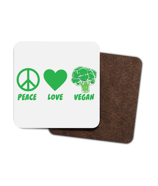 Peace Love Vegan 4 Pack Hardboard Coaster